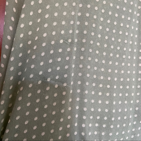 Adèle Fado 100% Silk Sage Green Polka Dot Blouse with Pleated Tie Neck - Picture 9 of 9